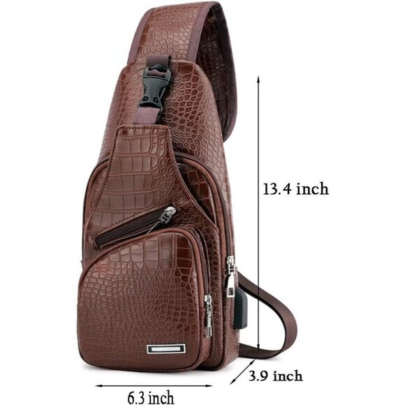💫 Men Brown Leather Crossbody Bag Campus Travel USB Charging Port Backpacks - Picture 3 of 6